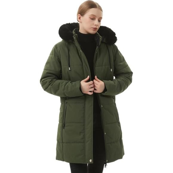 Women's Winter Puffer Coat Jacket Waterproof Green - Picture 6 of 6